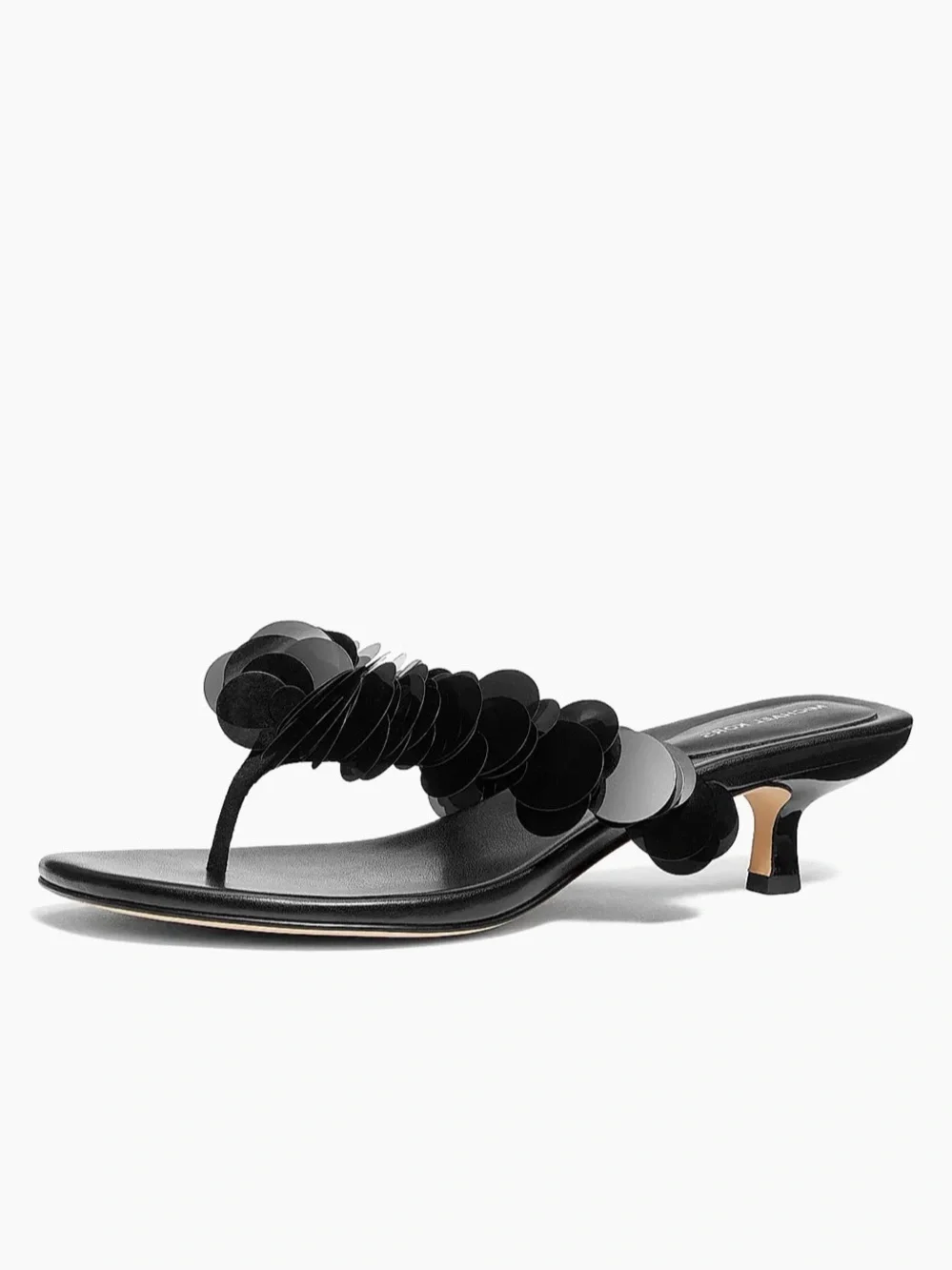 Michael Kors Size 8 Black Sequin Thong Kitten Heel Sandal New In Box